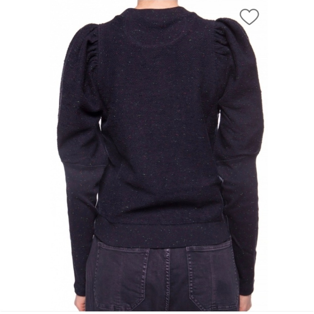 Ulla Johnson | Philo Pullover Sweatshirt S Midnight Navy Speckled Puff Sleeve - Picture 3 of 11